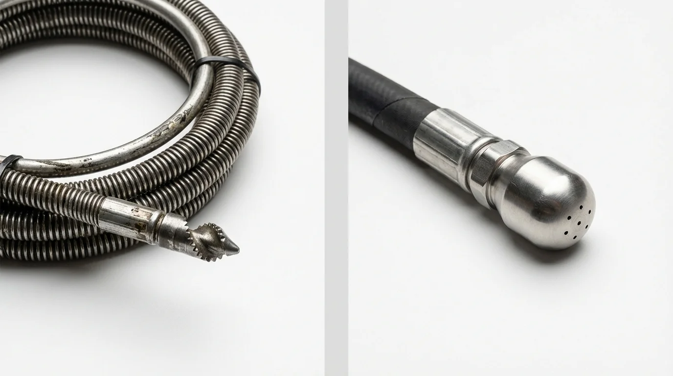 Drain snake cable and hydro jetting nozzle used for drain cleaning in Williamsport, PA
