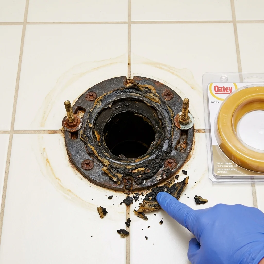 Failed wax ring showing water seepage at the base of a toilet in a Williamsport, PA home