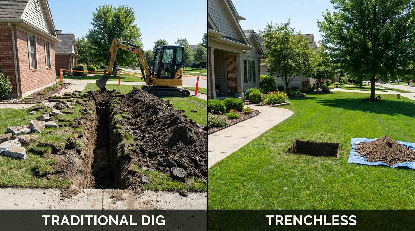 Trenchless sewer repair with minimal yard damage versus traditional excavation in Williamsport, PA